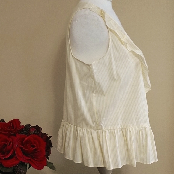 NEW Worthington Top Stretch Pullover Sleeveless Peplum Pastel Yellow Pinstripe M - Picture 6 of 8